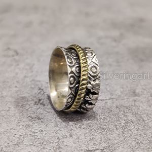 Art Spinner Band Bague de méditation Bague en argent sterling 925 pour femme Bague de pouce Fidget Bijoux faits à la main Party Anxiety Mens Spinner Ring - Product Image 5