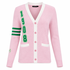 Pink Embroidered Women Acrylic Cardigan Knitted Sweater V Neck Long Sleeve <b>Covered</b> <b>Button</b> Casual Autumn Wear - Product Image 5