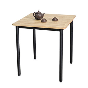 Natural <b>Wood</b> Square <b>Table</b> 70x70cm with Round Iron Legs for Home Bar <b>Extendable</b> Dinig Set BA68151 - Product Image 1