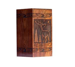 Urna de palisandro hecha a mano para cenizas humanas Diseño de ciervo Cremación personalizada para cenizas Hecho a mano Grande - Product Image 1