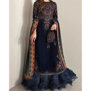 Vestido de terciopelo bordado hecho a mano de precio razonable de alta calidad tela suave elegante vestido de terciopelo ropa de novia bajo MOQ cultural - Product Image 4