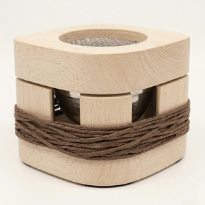 Brûleur d'encens carré en bois noir mat chic avec accent en corde tressée beige neutre pour une ambiance parfumée contemporaine à la maison - Product Image 6