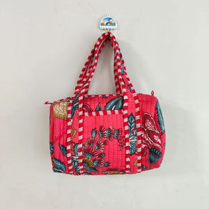 Stylish Storage Solution Handmade <b>Mini</b> Hand block Print Cotton Quilted <b>Bag</b> | Elegant Travel Shopping Tote Ideal Birthday <b>Gift</b> - Product Image 1