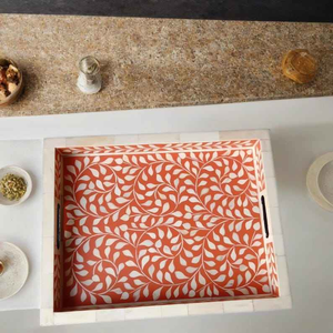 Bandeja de Servir Moderna con Incrustaciones de Hueso y Tela, con Tamaño Personalizable y Diseño Decorativo para el Hogar, Cocina, Bodas y Diwali - Product Image 1