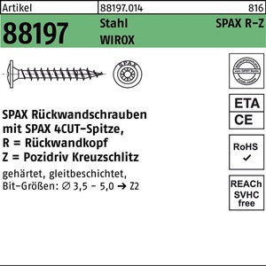 Tornillo para Pared Trasera R 88197 Point/PZ 3.5x17/14-Z Sta. WIROX 3000 Piezas SPAX - Product Image 1