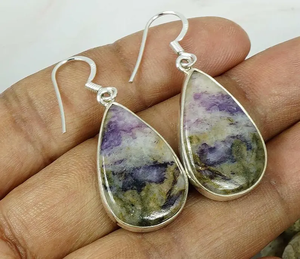 Pendientes de piedras preciosas de charoita púrpura, Plata de Ley 925, diseño hecho a mano de lágrima, joyería Bohemia Chic, regalo para bodas o Navidad - Product Image 3