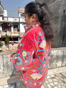 Handmade Buttons Coat Winter <b>Quilted</b> Jacket Boho Suzani Coat <b>Velvet</b> Suzani Floral Embroidered Jacket for Womens - Product Image 5