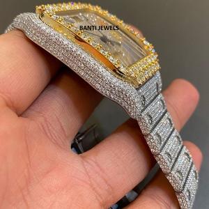 Montre de luxe carrée en acier inoxydable sertie de moissanite avec cadran romain arc-en-ciel, bijoux hip-hop, diamant moissanite VVS - Product Image 2