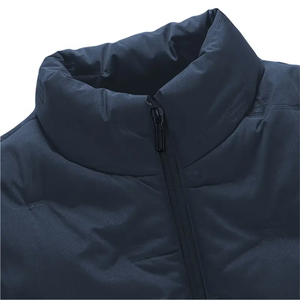 Vestes sans manches pour hommes personnalisées, couleur marine foncé, tissu 100% polyester, col montant, fermeture éclair, doudoune pour l'hiver - Product Image 5