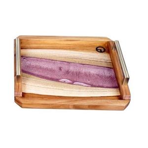 Bandeja de Servicio Moderna de Resina Epoxi y Metal con Asas de Latón, Diseño Atractivo para Restaurantes, Villas y Hoteles - Product Image 3