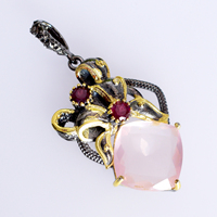 Bijoux pendentifs en argent sterling massif 925 d'Inde magnifique pendentif quartz rose et grenat pour femmes personnalisation OEM