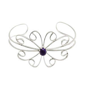 Bracelet de manchette en pierre précieuse améthyste naturelle à motif de fleurs Les jolis bijoux Boho en pierre précieuse violette en argent sterling massif 925 - Product Image 1