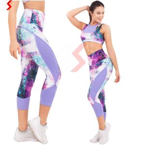 Pantalons de yoga personnalisés de haute qualité 2025 avec logo sublimé, imprimés, longueur entière, taille élastique, respirants, leggings pour femmes, personnalisés - Product Image 2
