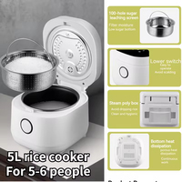 Cuisinière à riz intelligente 5L avec écran tactile, multicuiseur, maintien au chaud, arrêt automatique, pour 4-5 personnes, niveau 3 d'efficacité énergétique, 600W