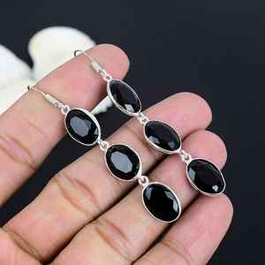 Black Spinel Sterling Silver <b>Stud</b> <b>Earrings</b> Oval Gemstone Handmade Jewelry for Women Elegant <b>Fine</b> Gift Gold Anniversary Party - Product Image 3