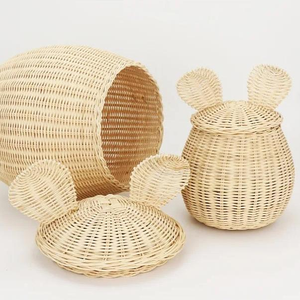 Handwoven Animal Shape Rattan <b>Basket</b> - Eco-Friendly Woven Rattan Animal <b>Basket</b> with <b>Lid</b> for Organizing and Decoration - Product Image 2