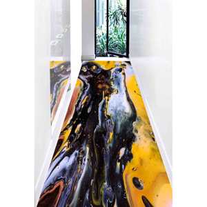 Tapis abstrait jaune et noir : Décoration artistique contemporaine, avec tapis à poils doux - Product Image 4