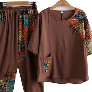 ชุดเซ็ตเสื้อผ้าผู้หญิง 2 ชิ้น กางเกงขาสั้น ผ้าฝ้าย ระบายอากาศ แห้งเร็ว ปักลายเรียบ - Product Image 1