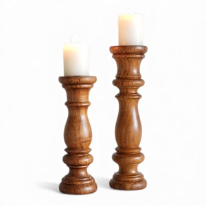Portavelas Altos de Madera Natural con Detalles Minimalistas para Decoración Rústica Moderna - Product Image 4