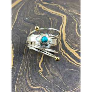 Turquoise Gemstone <b>Stack</b> <b>Ring</b> (5.2 Grams) Princess Cut with Bezel Setting Geometric Pattern Rhodium Plated for Everyday Wear - Product Image 1