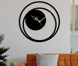 Reloj de Pared Metálico Moderno Art Deco de Doble Círculo con Movimiento de Cuarzo Silencioso, Diseño Colgante para Dormitorio, Estudio o Espacios de Trabajo Compartidos - Product Image 5