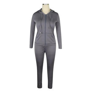 Survêtements pour femmes en deux pièces, taille plus, couleur unie, style personnalisé, couleur personnalisée, fermeture éclair, 100% coton, prix de gros - Product Image 1