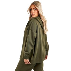 Top Trending Luxury Olive Green Sudaderas con cremallera en blanco Logotipo personalizado Sudaderas con capucha de gran tamaño para mujer Heavyweight Zip up Sudadera con capucha para mujer - Product Image 2