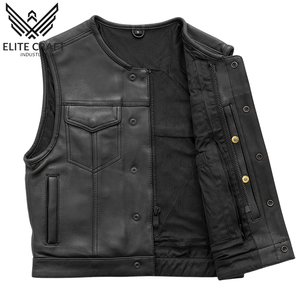 Chaleco de moto personalizable para hombre, chaleco de motorista Formal de invierno de cuero genuino de cuero de vaca de grado, tejido de ganchillo impermeable - Product Image 2