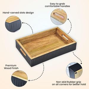 Plateau en bois artisanal pour servir, utilisé comme organisateur de cuisine, plateaux à thé, plateau de service pour rangement, organisateur au meilleur prix et au prix le plus bas - Product Image 5
