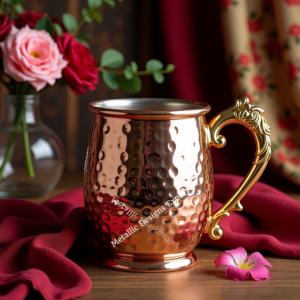 Mule de Moscou en cuivre martelé vintage de 14oz, tasse écologique avec poignée en laiton et métal orné pour les fêtes et les cadeaux. - Product Image 5