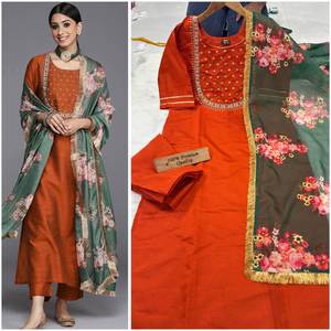 ผ้าไหม viscos หนักที่สวยงามพร้อมชุดปักสวยงาม3ชิ้น - Product Image 5