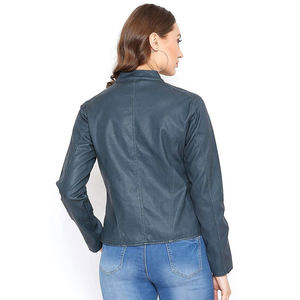 Chaqueta de cuero personalizada 2024, chaqueta transpirable para mujer, chaqueta sólida de manga larga de cuero para mujer - Product Image 2