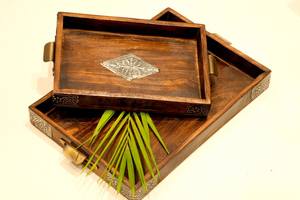 Plateau de service en bois fabriqué à la main en palissandre designer plateau de service cadeau de pendaison de crémaillère plateau décoratif pour mariage décor à la maison - Product Image 2