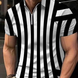 Camiseta clásica de verano para hombre, camiseta de manga corta con botones a la moda, camiseta informal de ocio de negocios a rayas sólidas para hombre - Product Image 6