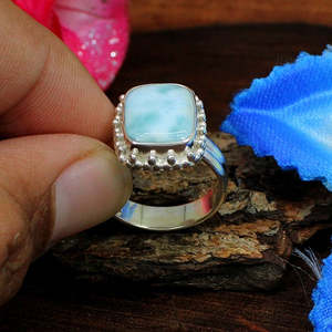 Handmade <b>925</b> Sterling <b>Silver</b> Fine <b>Ring</b> <b>with</b> Unique Larimar Gemstone Bezel Setting Using Invisible Technology Statement Piece - Product Image 5