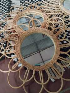 Marco de mimbre decorativo para el hogar, espejo de pared con forma de flor redonda, Color marrón, negro y blanco, hecho a mano, el mejor precio - Product Image 4