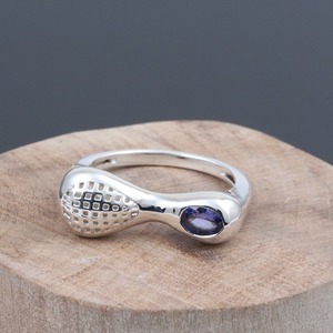Anillo de Boda Artesanal de Plata de Ley 925 para Mujer con Tanzanita Azul, Diseño de Doble Elemento con Rejilla Texturizada en Forma de Lágrima, Estilo Étnico Moderno - Product Image 2