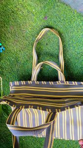 Eco-Friendly Woven PP Striped Double Handled with Inside Pocket Shopping Bags Sustainable Recycled Nylon Polypropylene <b>Plastic</b> - Product Image 2