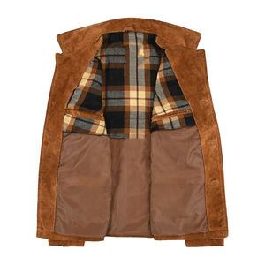 OEM Service Custom Winter Front Print Waterproof High Street Style Shearling Fleece Thick Lining <b>Trucker</b> Suede <b>Jacket</b> for Men - Product Image 5