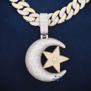 À la mode élégant étoile et lune Design pendentif deux tons 14Kt or coupe ronde laboratoire cultivé diamant chaîne lettre serrure colliers - Product Image 3