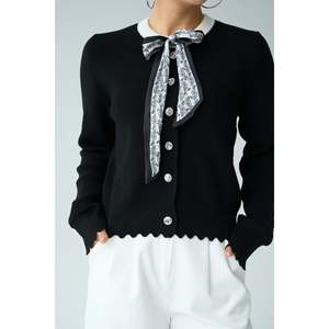 Black-Cream Knit Cardigan with Scarf - Product Image 2