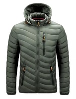 Veste matelassée à capuche bleue pour homme, coupe-vent, décontractée, hiver, rembourrage polyester, fermeture éclair, coupe classique
