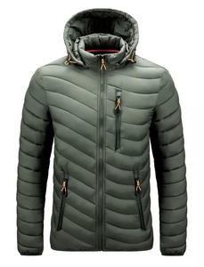 Men's Blue Hooded Puffer Jacket Windproof Casual Winter Coat Polyester Filling Zipper Closure Regular Fit - Product Image 5