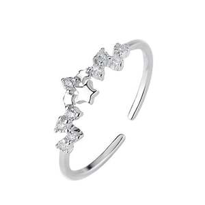 Bague ouverte Jeulia Starry Sky Star en argent sterling - Bague réglable plaquée rhodium avec pierres précieuses - Product Image 1