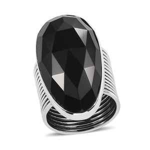 Bold Black Onyx <b>Ring</b> Sterling Silver Large Oval 16x31mm Faceted Gemstone Adjustable <b>Statement</b> Cocktail <b>Ring</b> <b>For</b> <b>Women</b> - Product Image 2