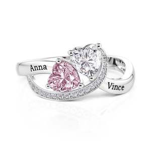 Jeulia Twisted Gold Plated Custom Double Heart Birthstone <b>Name</b> <b>Ring</b> - Product Image 1