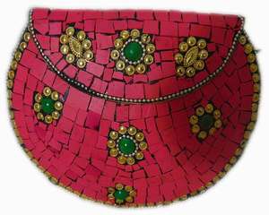 Vintage Wedding Clutch Ethnic Bag <b>Pink</b> And Golden Mosaic clutch <b>purse</b> for women luxury - Product Image 1