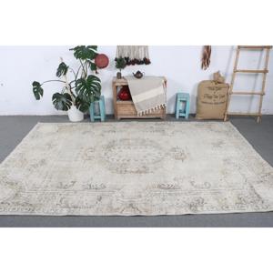 Tapis turc vintage, tapis de 6,2 x 9,8 pieds, tapis en laine blanc gris à pois - Product Image 3