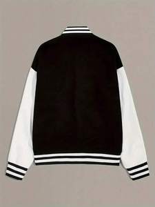 Veste courte de baseball universitaire surdimensionnée pour femmes, automne, mélange de laine, manches contrastées, bomber varsity, tissu respirant et doux, décontracté - Product Image 3