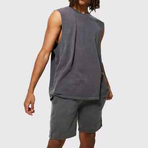 Ropa de calle de buena calidad, camisetas sin mangas con serigrafía, camisetas recortadas de lavado ácido para hombres, camisetas sin mangas - Product Image 3